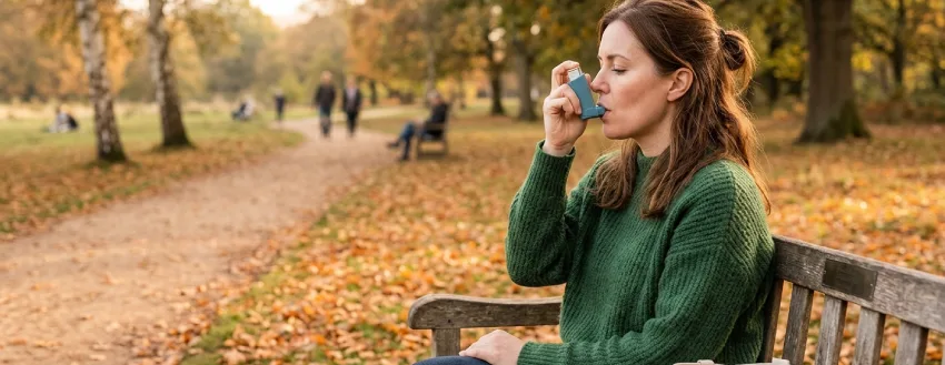 asthma sufferer using inhaler